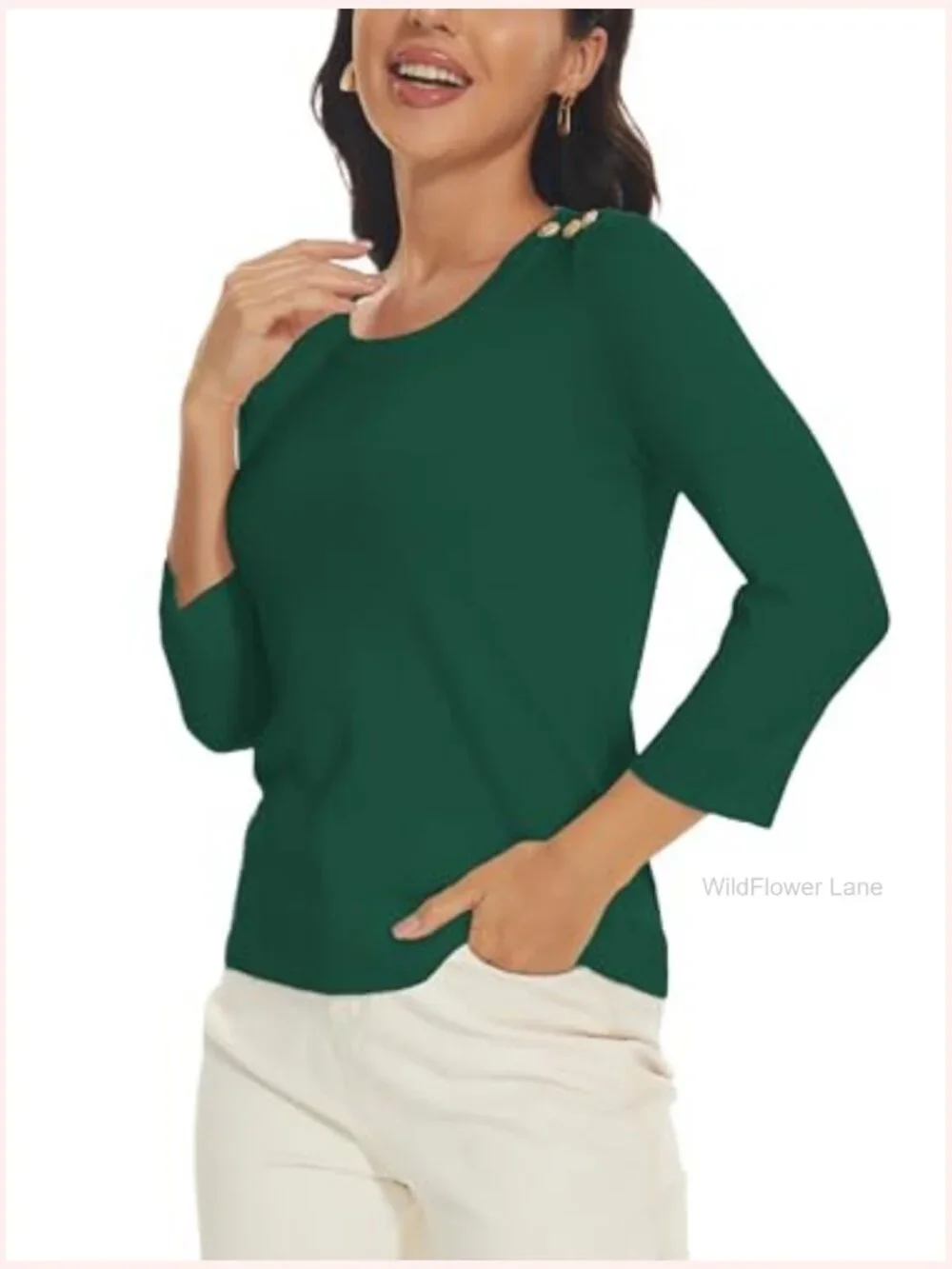 Women's 3/4 Sleeve Crew Neck Pullover Sweater Lightweight Knit Top - Picture 2 of 6
